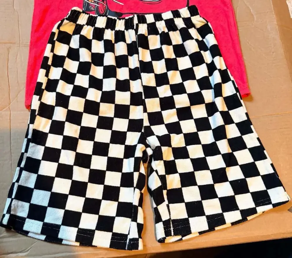 Disney Pixar Cars Lightning McQueen Size 10-12 Pink Red Graphic Tee Shorts Set